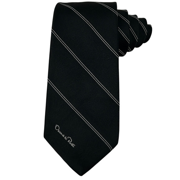 Vintage Oscar de la Renta Necktie Black Striped Tie - Picture 1 of 5